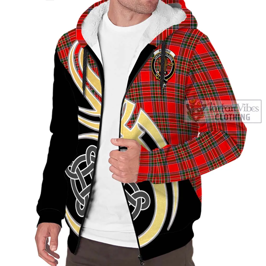 Binning Tartan Sherpa Hoodie with Family Crest and Celtic Symbol Style