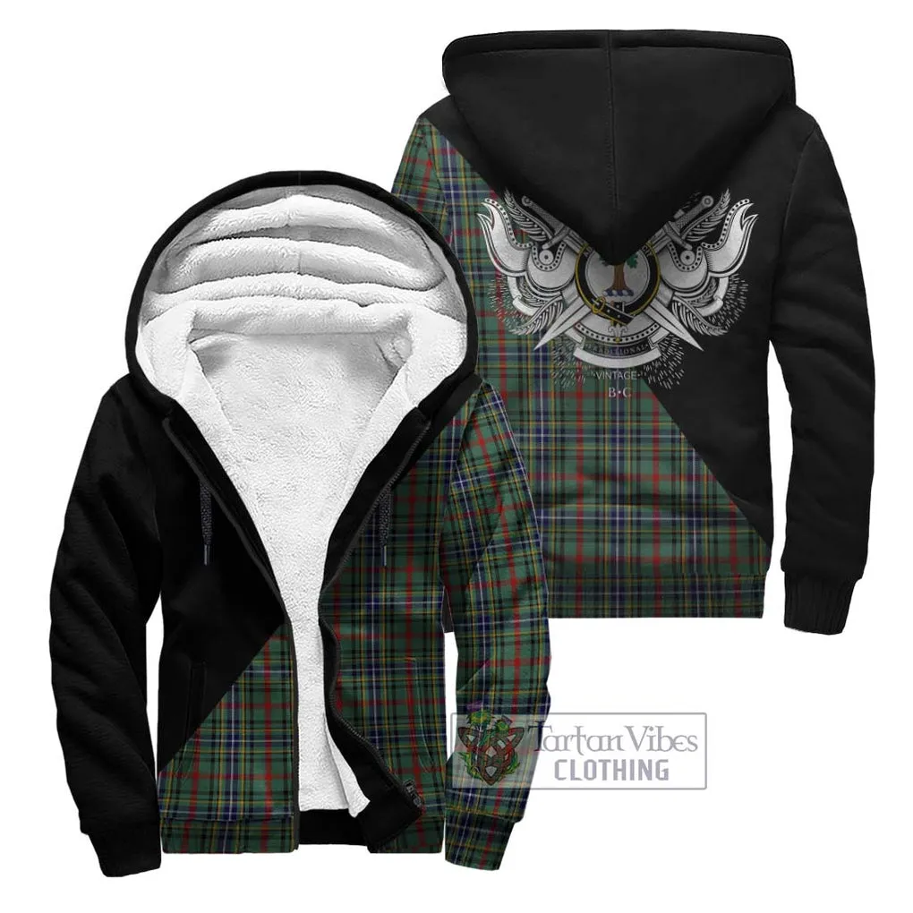 Bisset Tartan Sherpa Hoodie with Family Crest and Military Logo Style