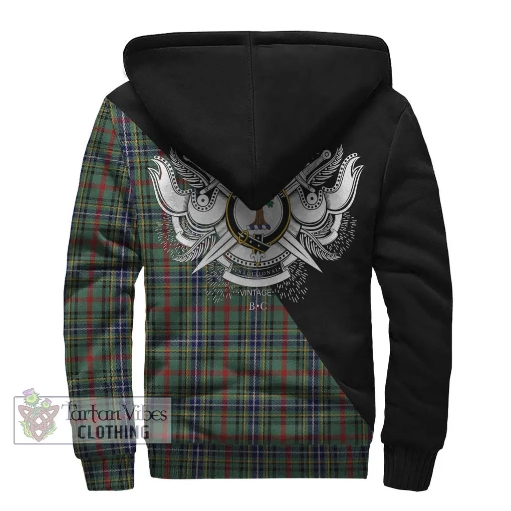 Bisset Tartan Sherpa Hoodie with Family Crest and Military Logo Style