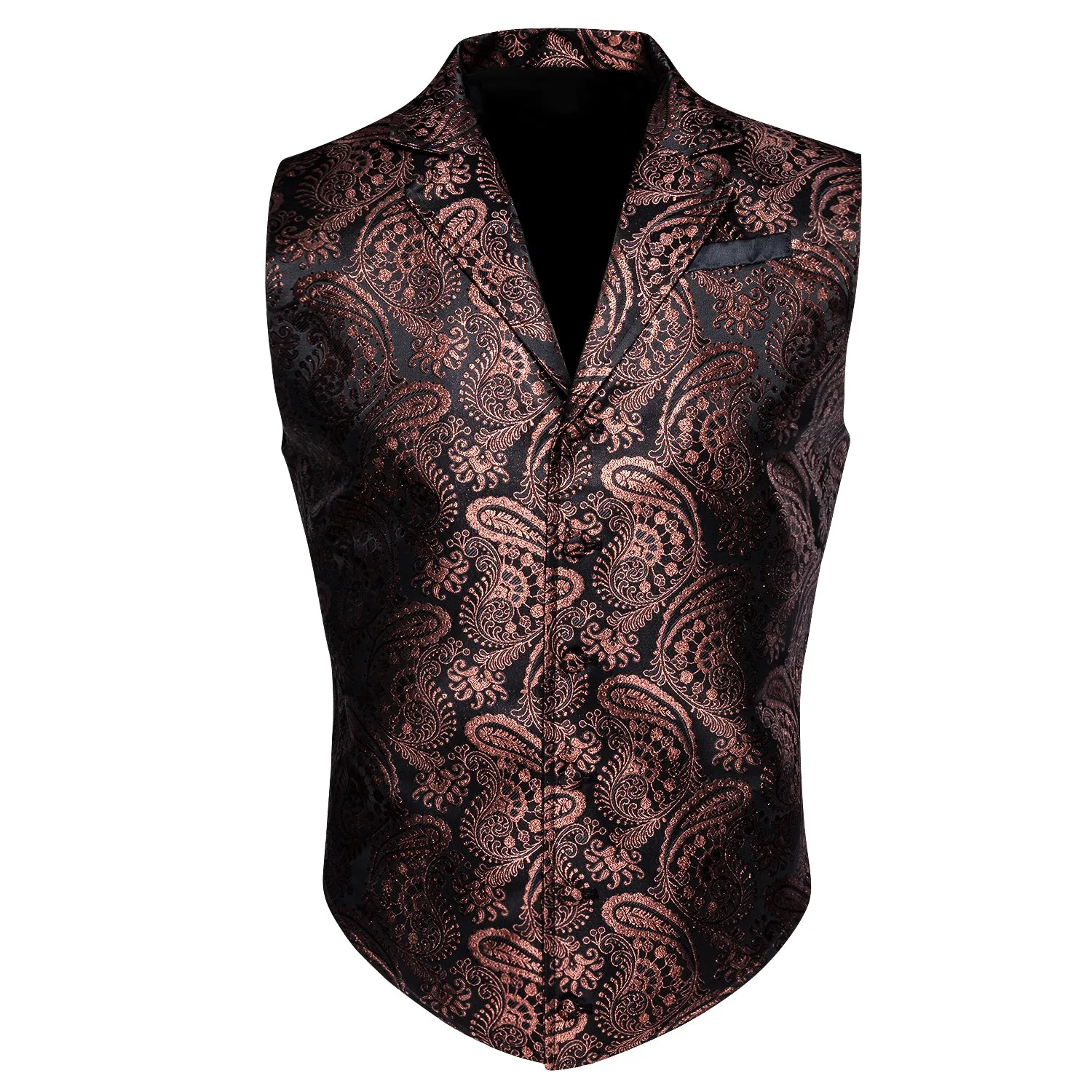 Black Brown with Bright Line Paisley Jacquard Men's Collar Victorian Suit Vest