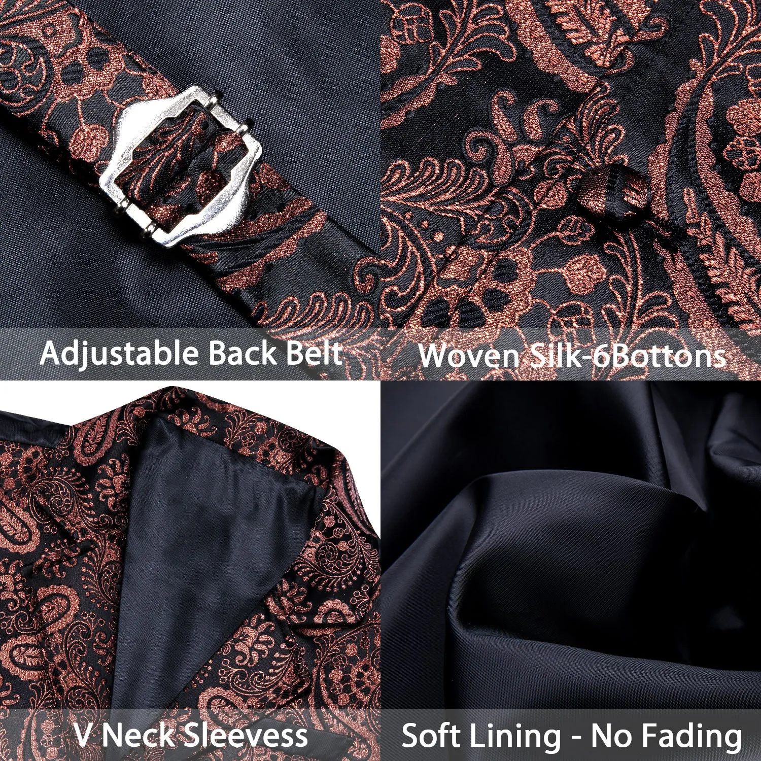 Black Brown with Bright Line Paisley Jacquard Men's Collar Victorian Suit Vest