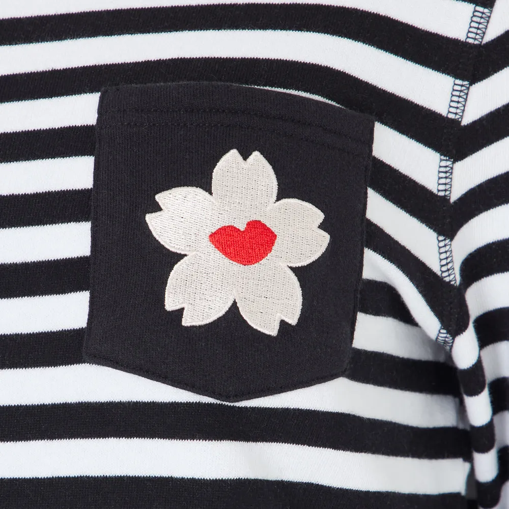 BLACK MULTI STRIPE BLOSSOM POCKET SAMI SWEATSHIRT