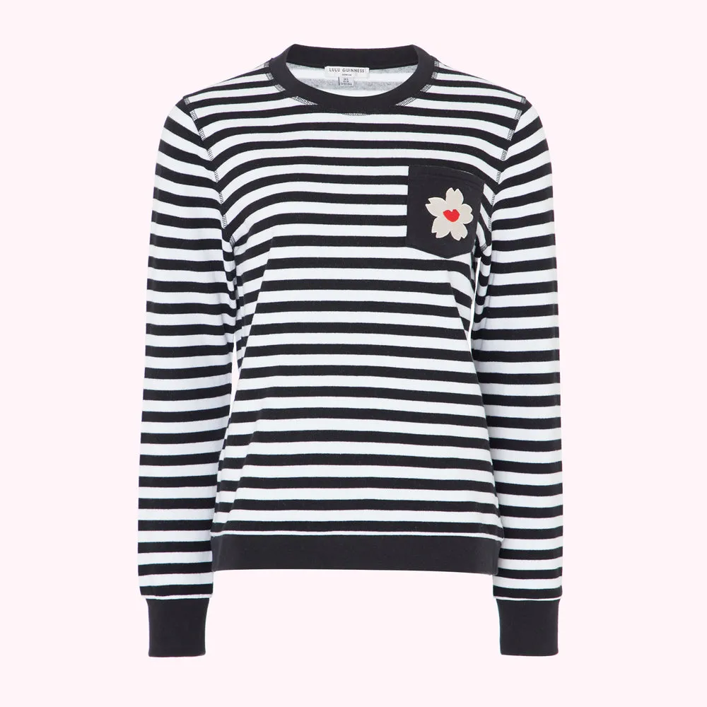 BLACK MULTI STRIPE BLOSSOM POCKET SAMI SWEATSHIRT