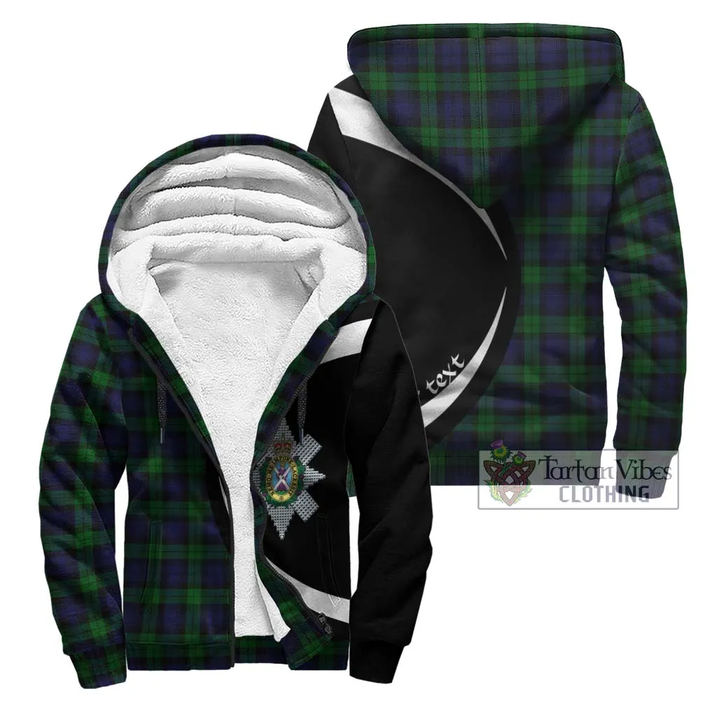 Black Watch Tartan Sherpa Hoodie with Family Crest Circle Style