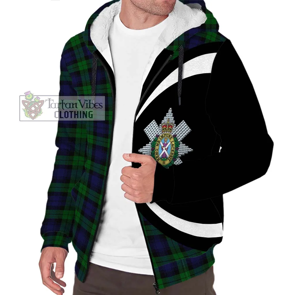 Black Watch Tartan Sherpa Hoodie with Family Crest Circle Style