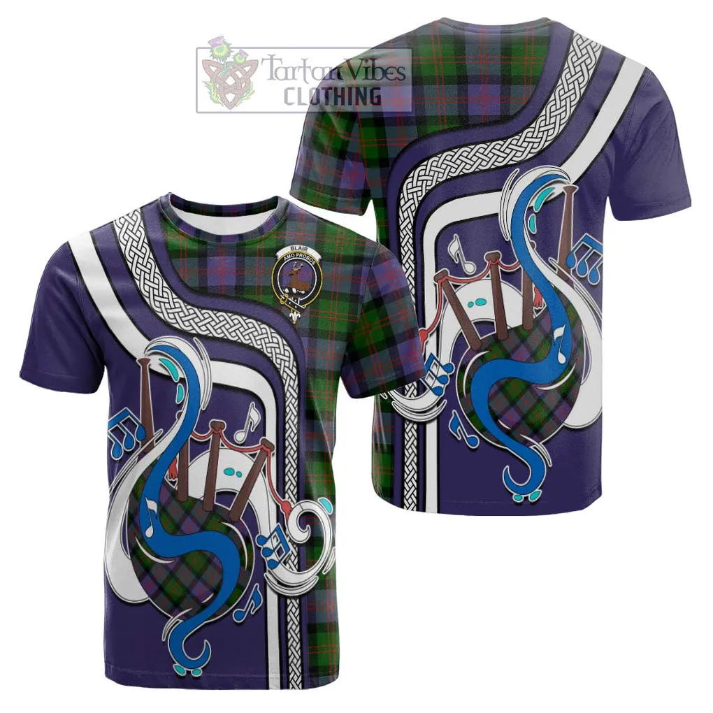 Blair Modern Tartan Cotton T-shirt with Epic Bagpipe Style