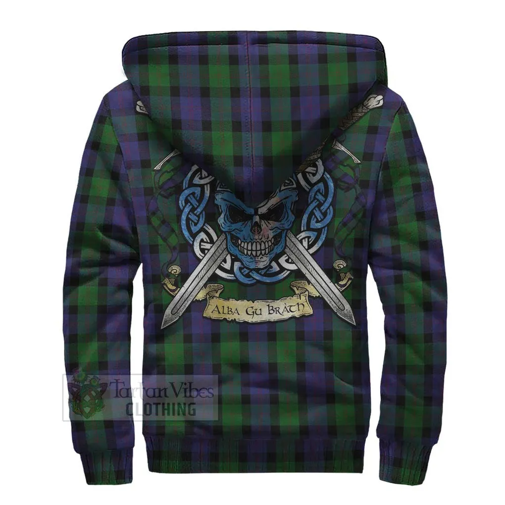 Blair Tartan Sherpa Hoodie with Family Crest Celtic Skull Style