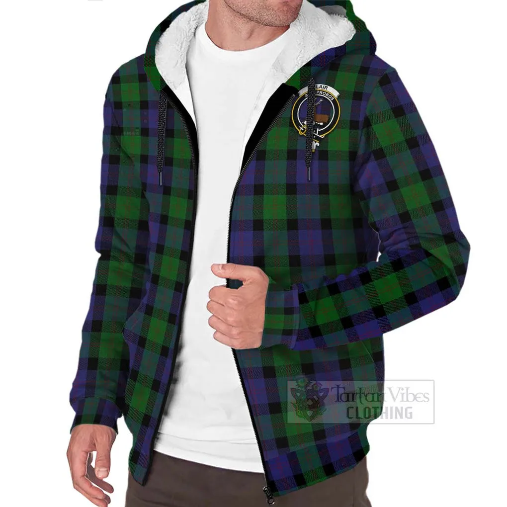 Blair Tartan Sherpa Hoodie with Family Crest Celtic Skull Style