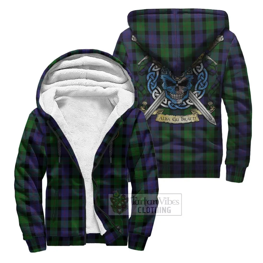 Blair Tartan Sherpa Hoodie with Family Crest Celtic Skull Style