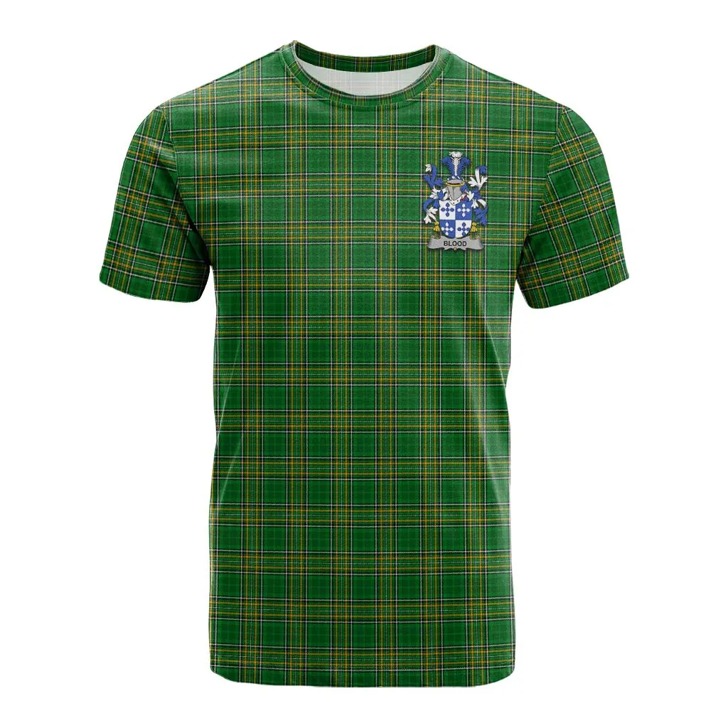 Blood Irish Clan Tartan Cotton T-shirt with Coat of Arms