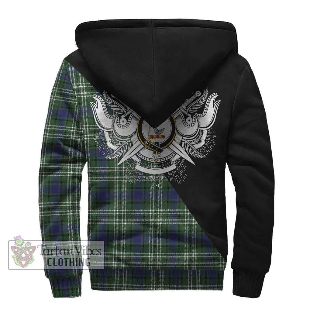 Blyth Tartan Sherpa Hoodie with Family Crest and Military Logo Style