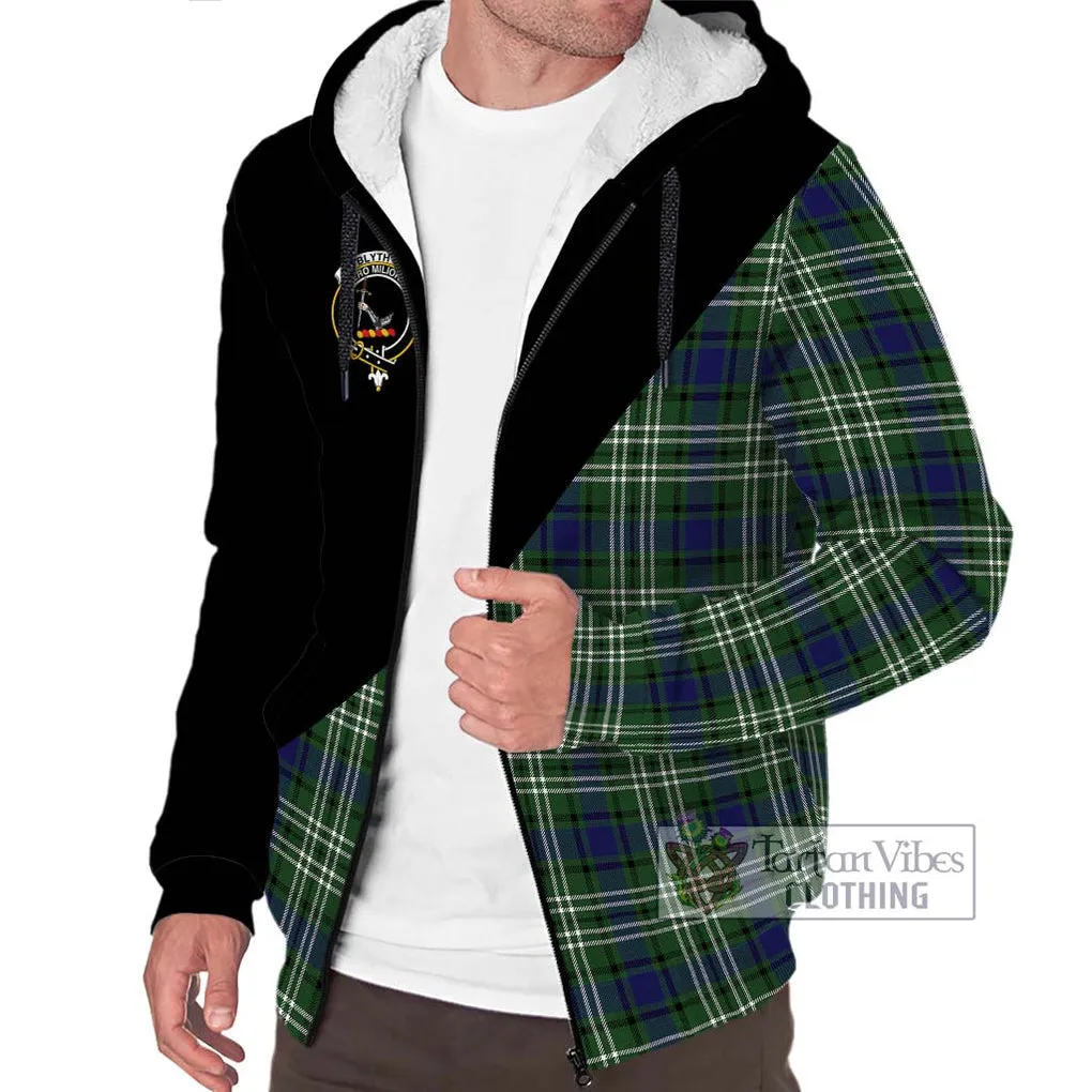 Blyth Tartan Sherpa Hoodie with Family Crest and Military Logo Style