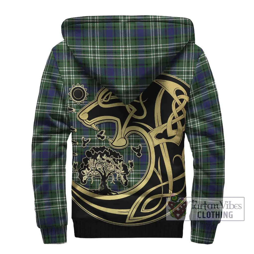 Blyth Tartan Sherpa Hoodie with Family Crest Celtic Wolf Style