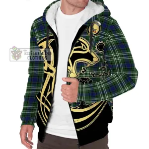 Blyth Tartan Sherpa Hoodie with Family Crest Celtic Wolf Style