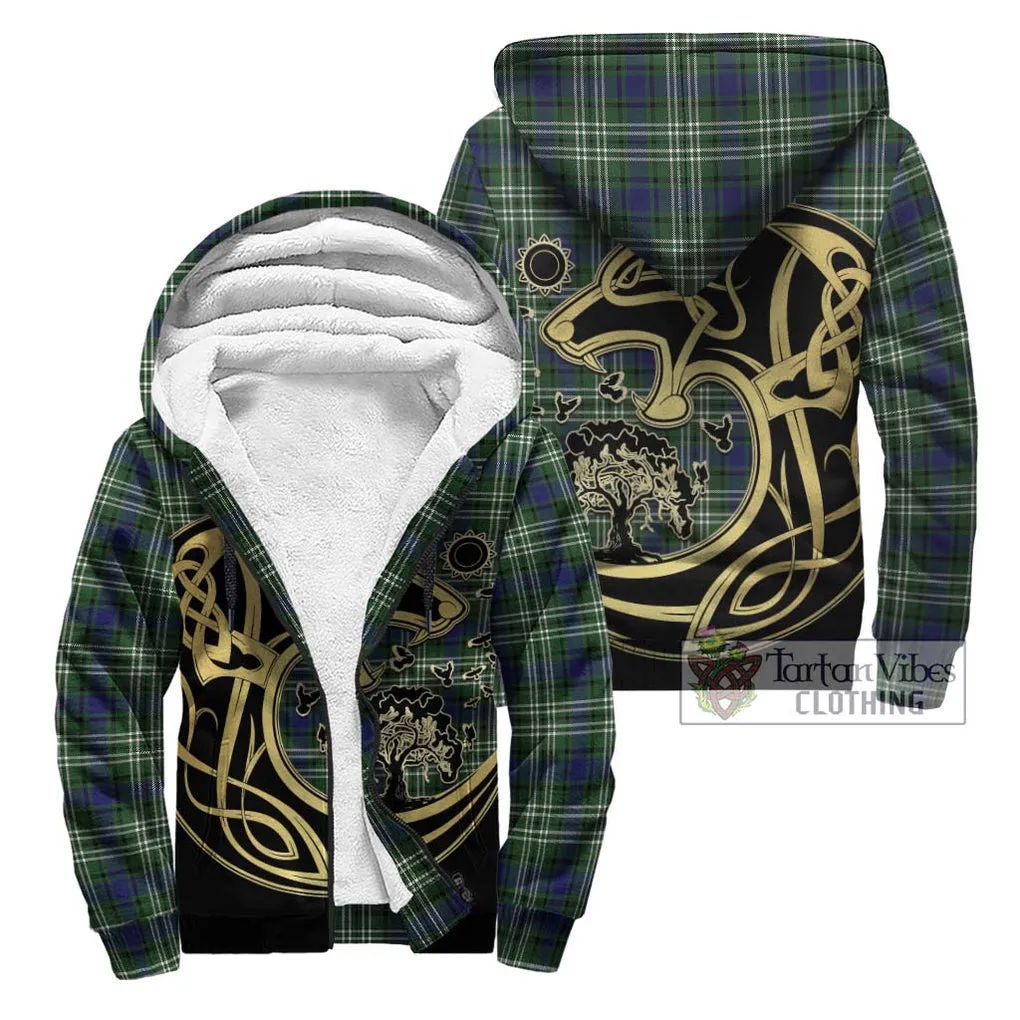 Blyth Tartan Sherpa Hoodie with Family Crest Celtic Wolf Style