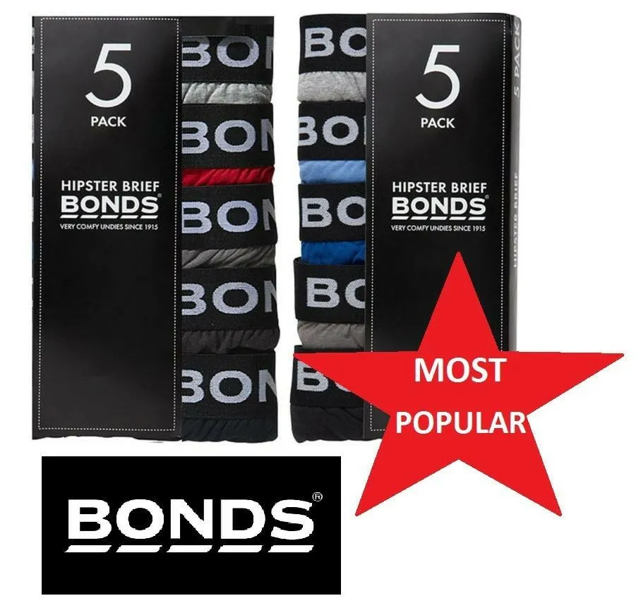 Bonds Mens 5 Pairs Hipster Cotton Underwear Mens Briefs Pairs Black S M L Xl Xxl