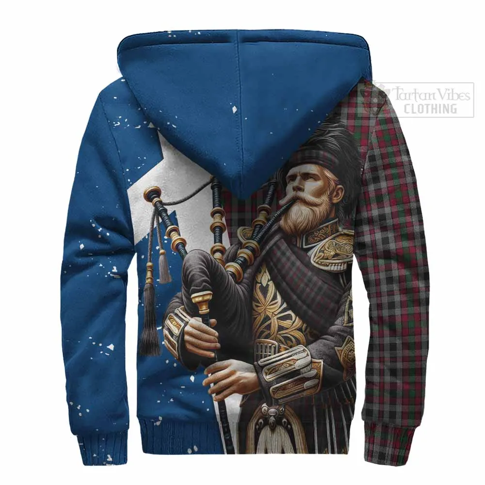 Borthwick Tartan Sherpa Hoodie with Family Crest Scottish Bagpiper Vibes