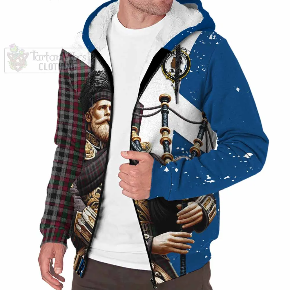 Borthwick Tartan Sherpa Hoodie with Family Crest Scottish Bagpiper Vibes