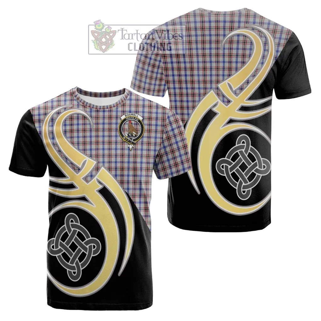 Boswell Tartan Cotton T-shirt with Family Crest and Celtic Symbol Style