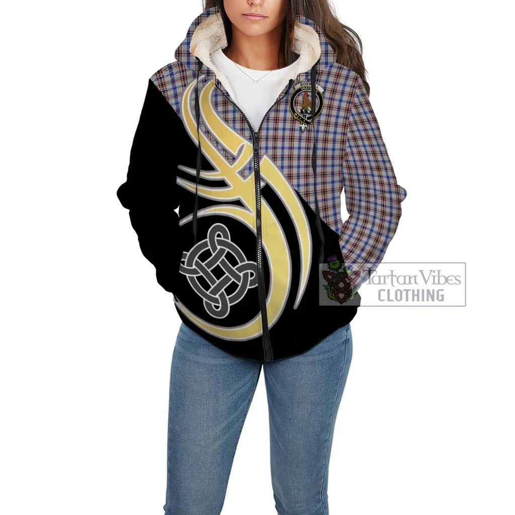 Boswell Tartan Sherpa Hoodie with Family Crest and Celtic Symbol Style