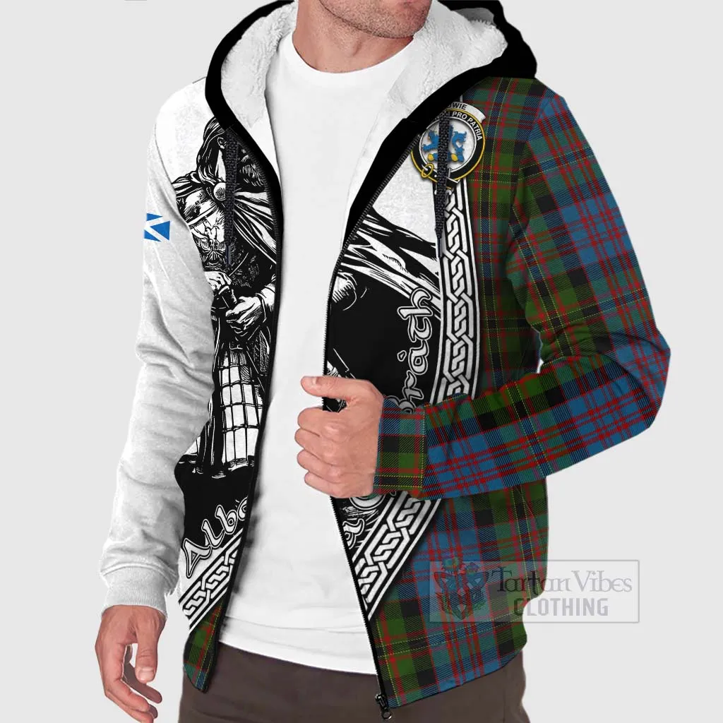 Bowie Tartan Clan Crest Sherpa Hoodie with Highlander Warrior Celtic Style