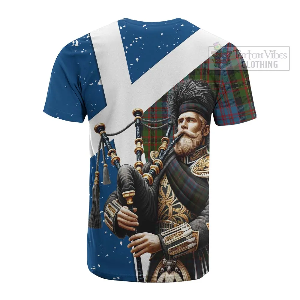 Bowie Tartan Cotton T-shirt with Family Crest Scottish Bagpiper Vibes