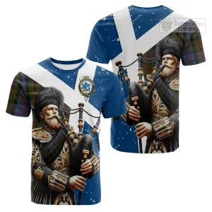 Bowie Tartan Cotton T-shirt with Family Crest Scottish Bagpiper Vibes