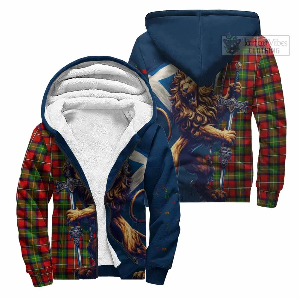 Boyd Tartan Family Crest Sherpa Hoodie with Scottish Majestic Lion