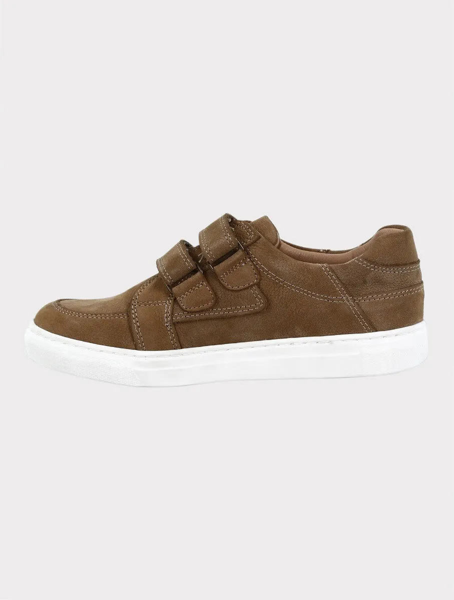 Boys Suede Velcro Sneakers - Tan Brown