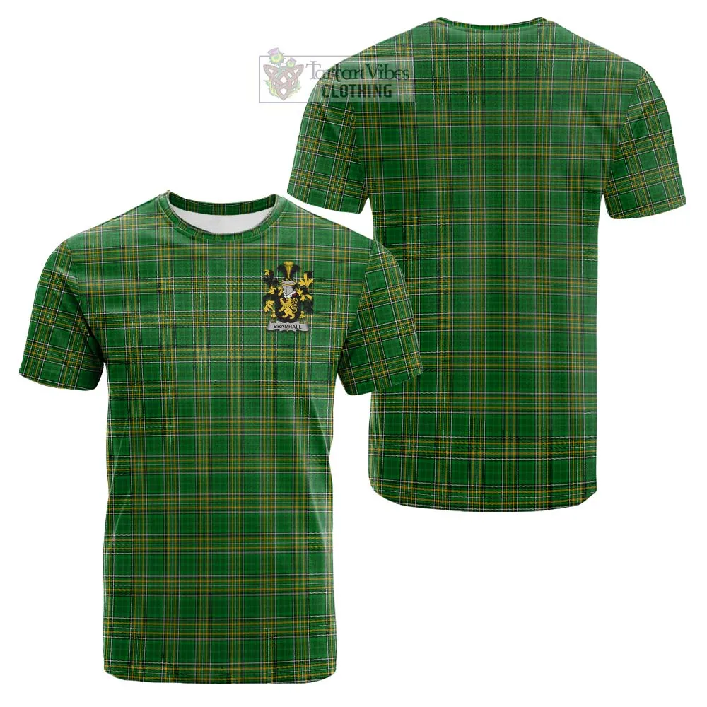 Bramhall Irish Clan Tartan Cotton T-shirt with Coat of Arms