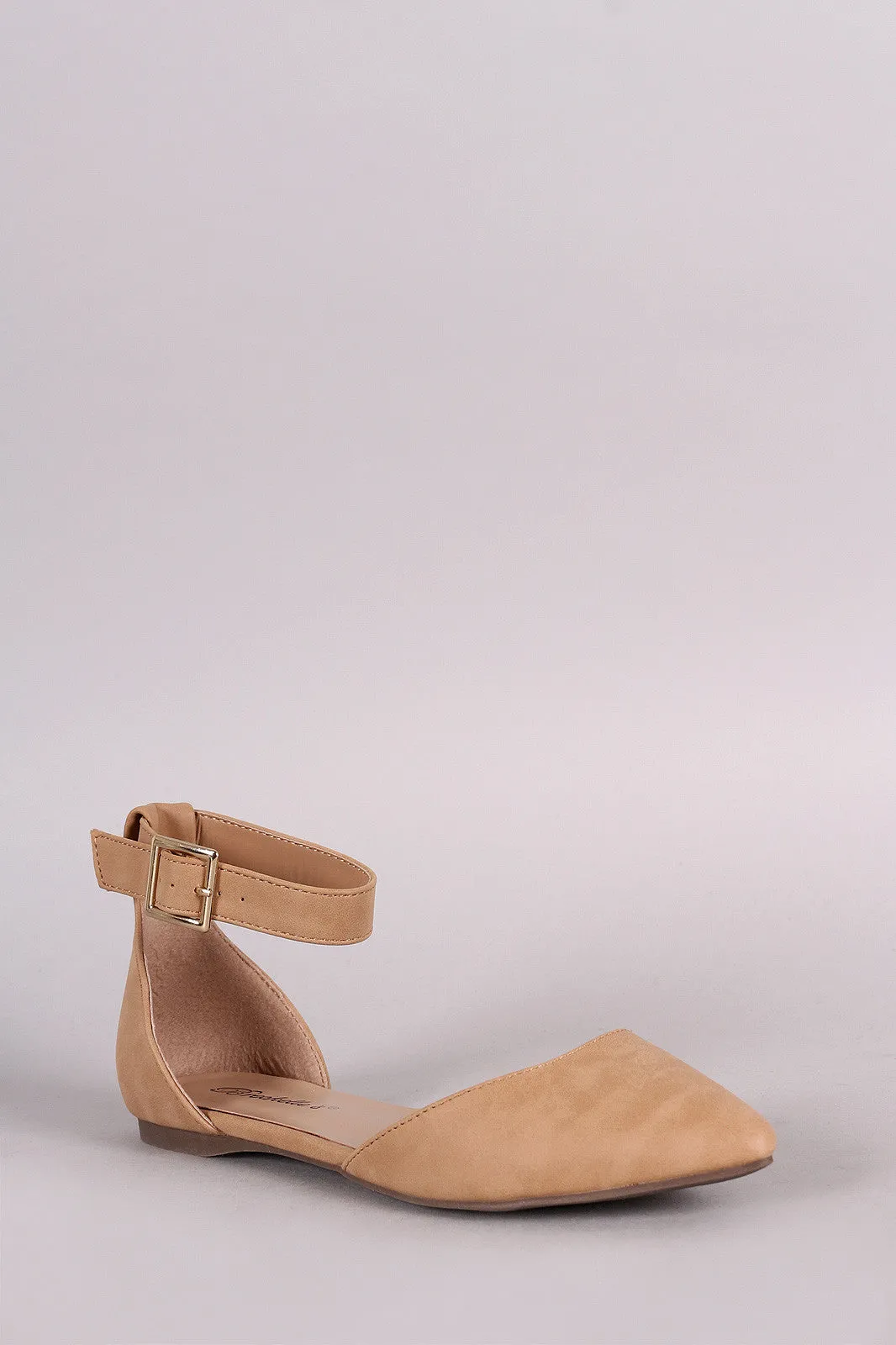 Breckelle Ankle Strap Pointy Toe Dorsay Flat