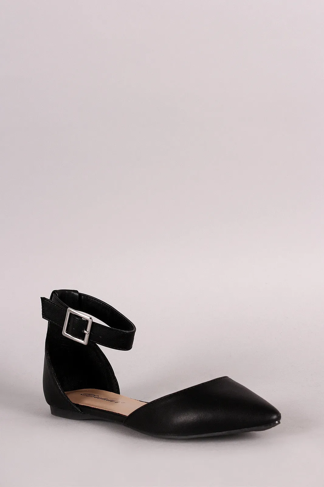 Breckelle Ankle Strap Pointy Toe Dorsay Flat