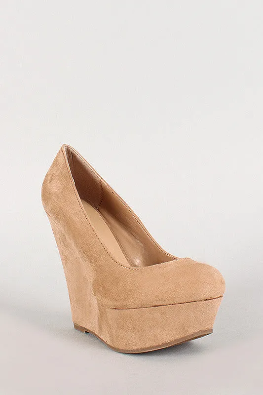 Breckelle Suede Round Toe Platform Wedge