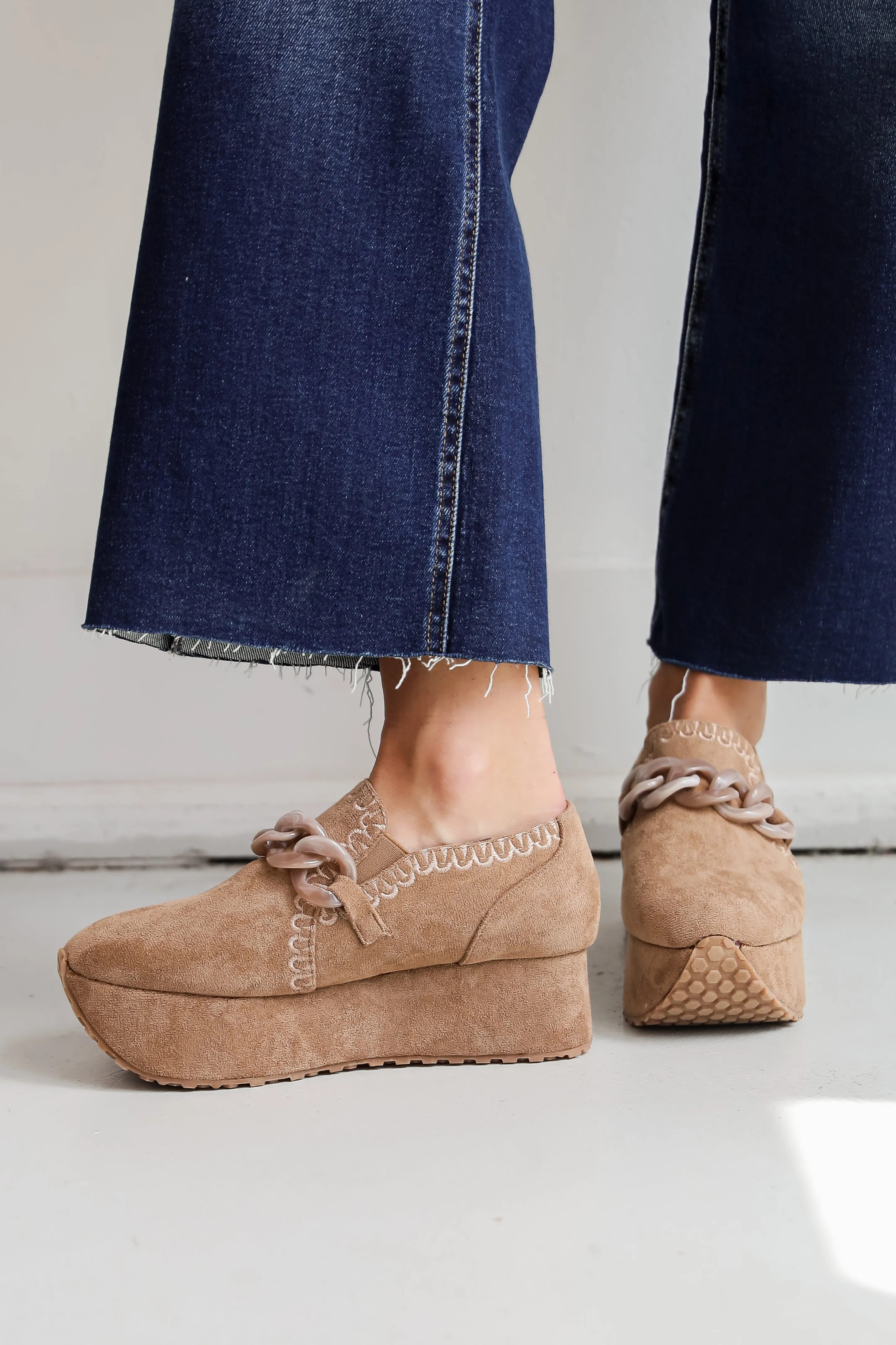 Bring It Back Taupe Suede Platform Loafers