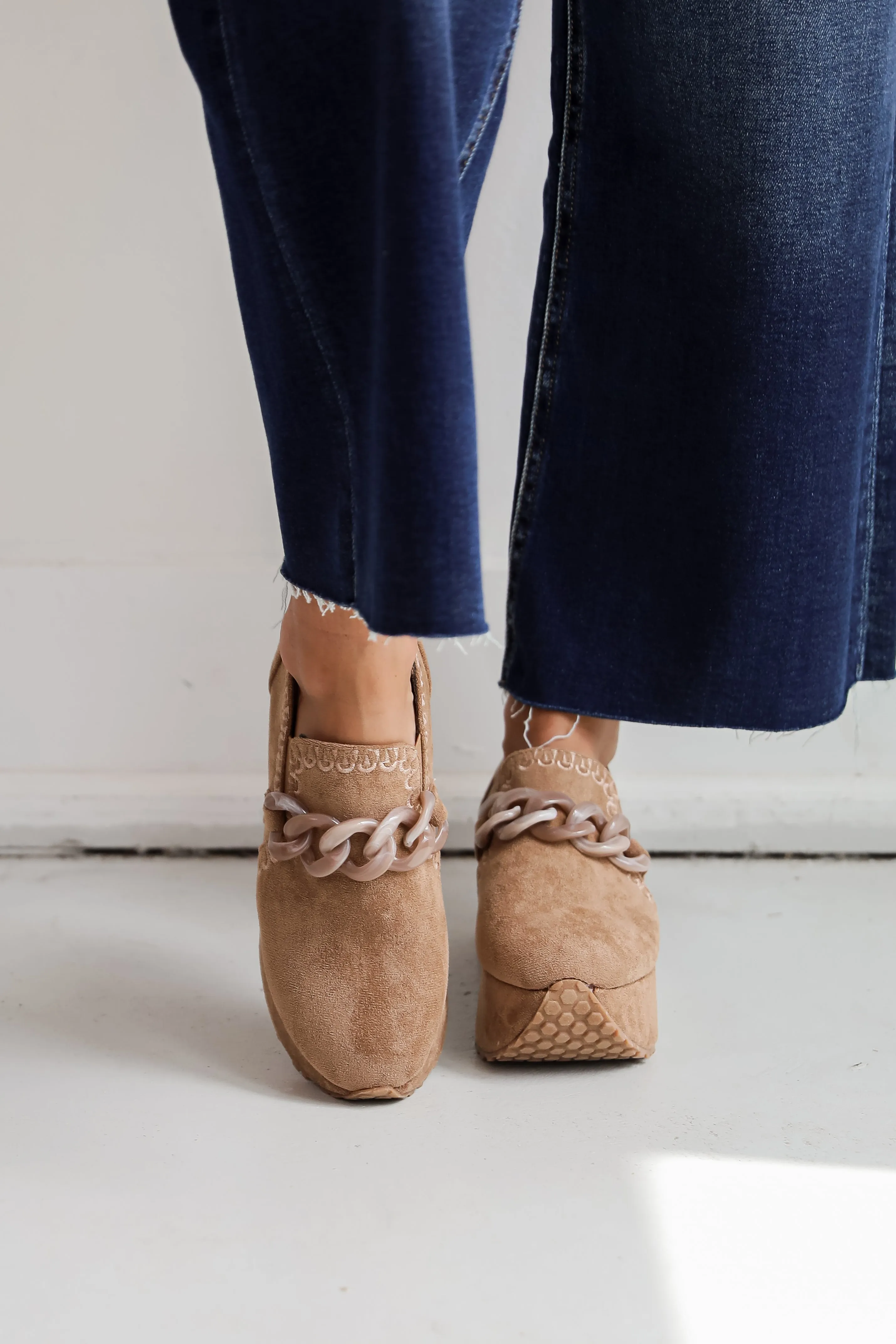 Bring It Back Taupe Suede Platform Loafers