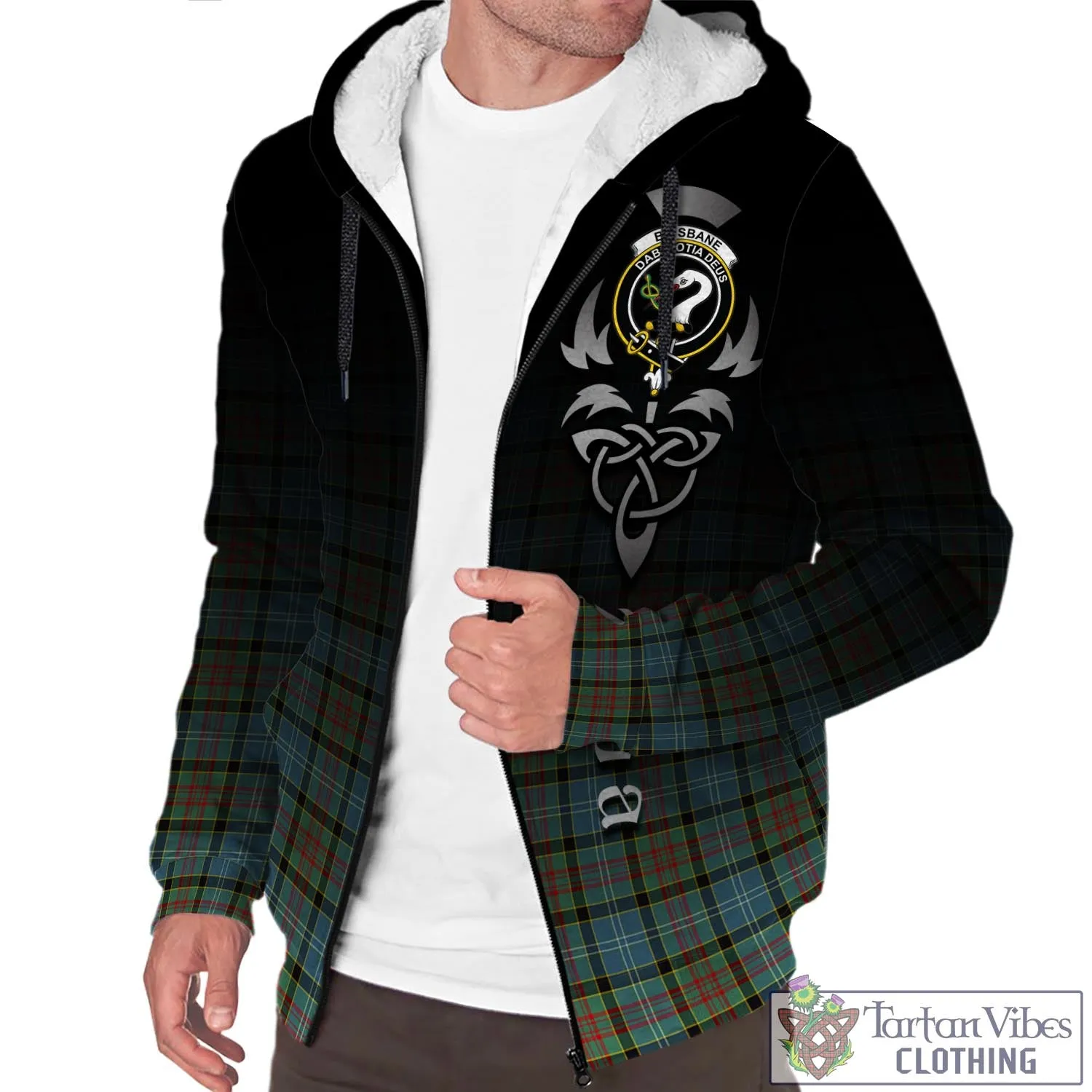 Brisbane Tartan Sherpa Hoodie Featuring Alba Gu Brath Family Crest Celtic Inspired