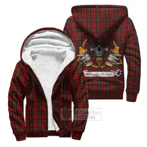 Brodie Tartan Sherpa Hoodie with Family Crest and Bearded Skull Holding Bottles of Whiskey