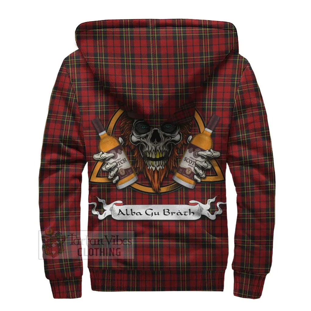 Brodie Tartan Sherpa Hoodie with Family Crest and Bearded Skull Holding Bottles of Whiskey