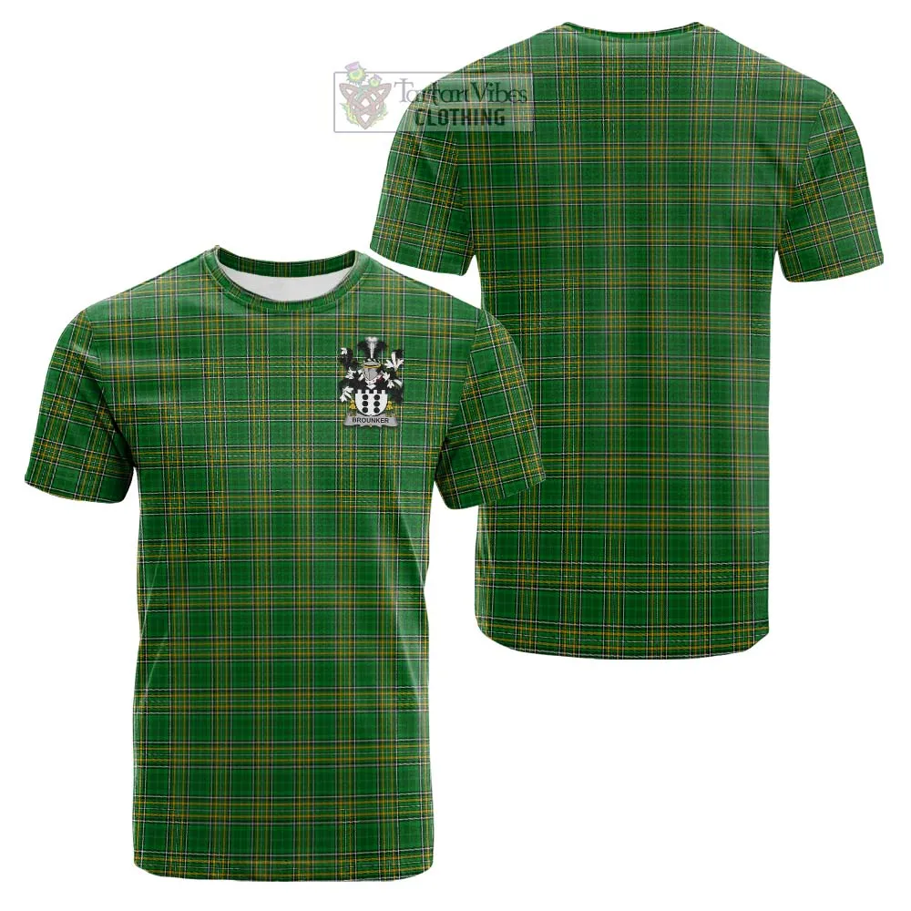 Brounker Irish Clan Tartan Cotton T-shirt with Coat of Arms