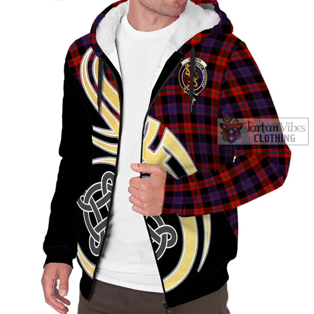 Brown (Broun) Tartan Sherpa Hoodie with Family Crest and Celtic Symbol Style