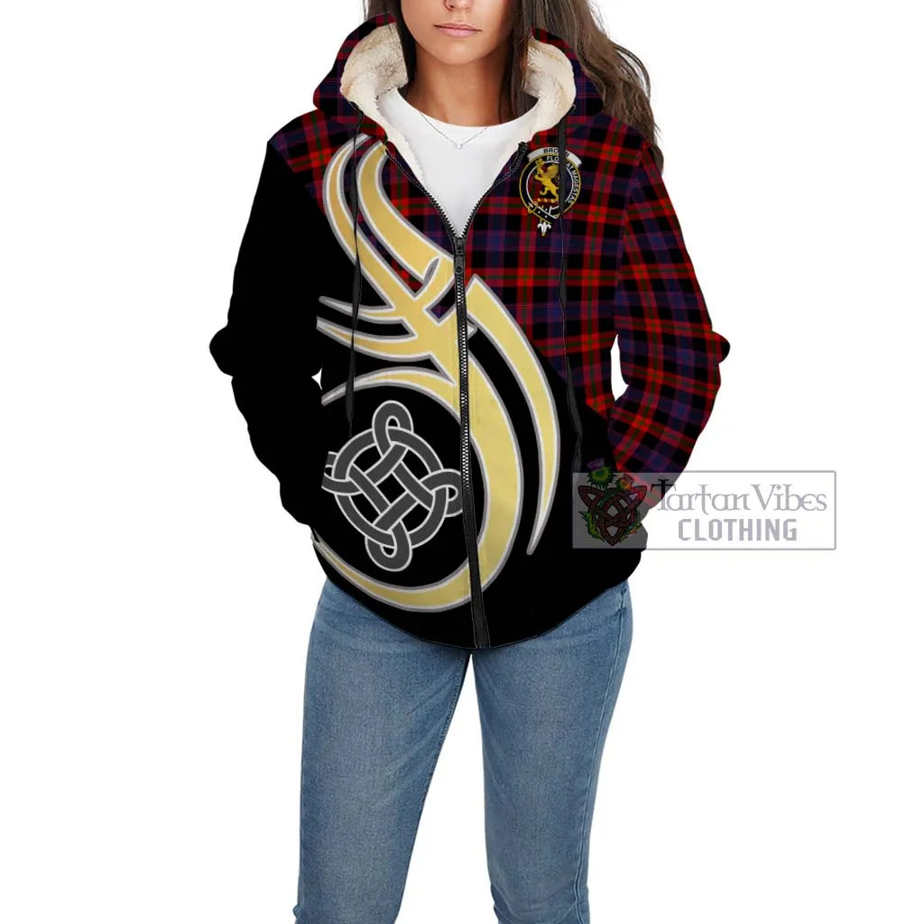 Brown (Broun) Tartan Sherpa Hoodie with Family Crest and Celtic Symbol Style