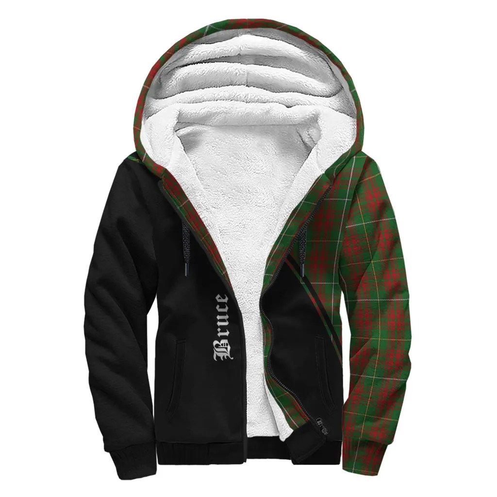 Bruce Hunting Tartan Sherpa Hoodie with Family Crest Curve Style