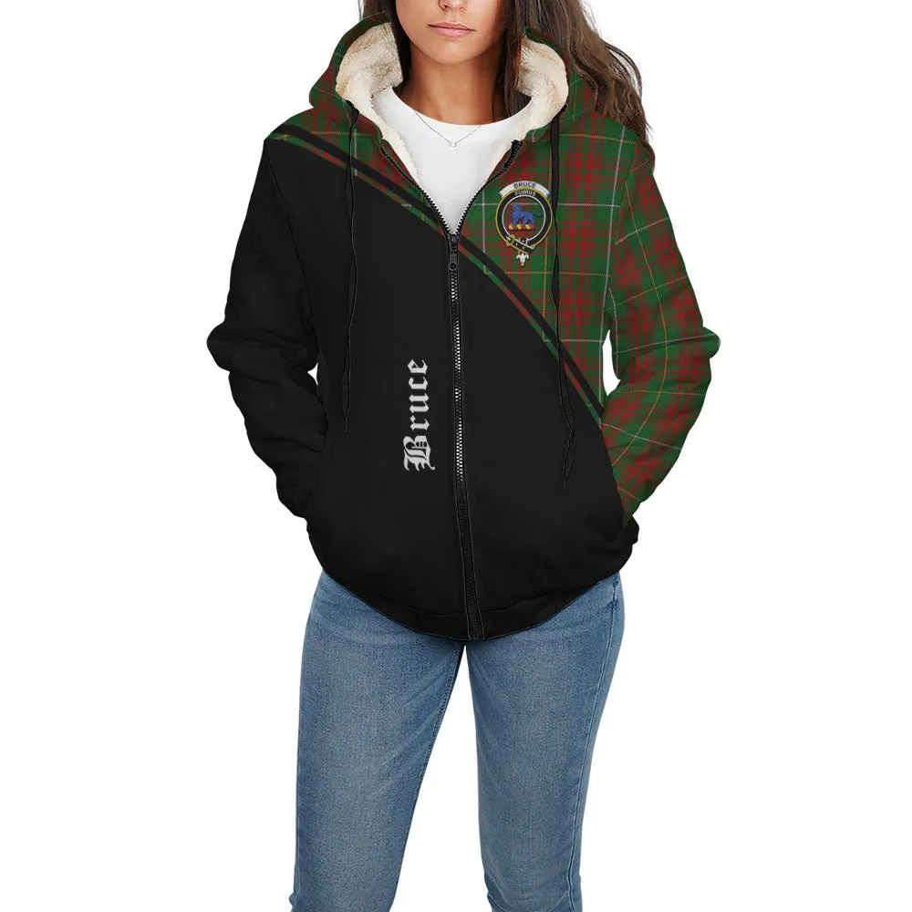 Bruce Hunting Tartan Sherpa Hoodie with Family Crest Curve Style