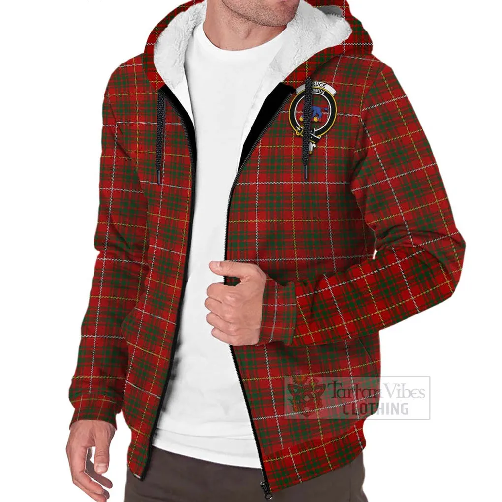 Bruce Tartan Sherpa Hoodie with Family Crest and Bearded Skull Holding Bottles of Whiskey