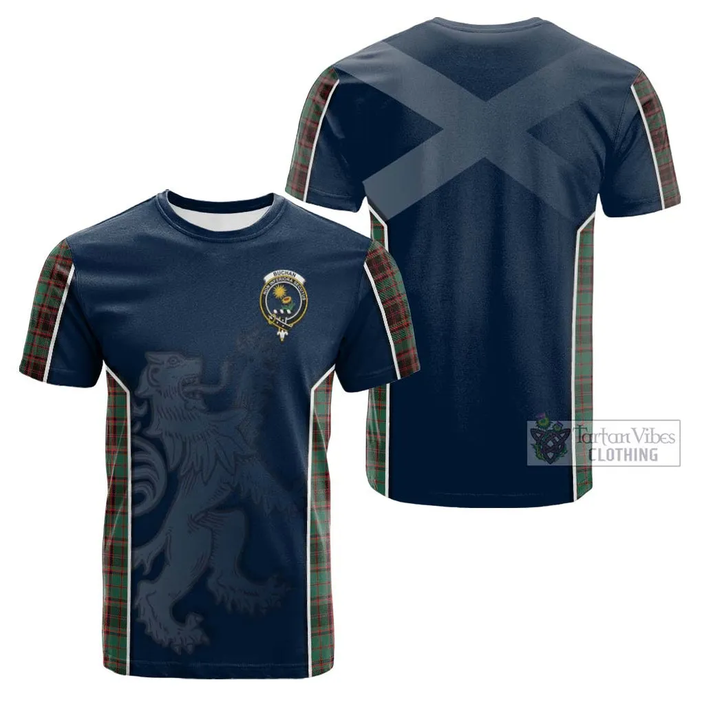 Buchan Ancient Tartan Cotton T-shirt with Family Crest and Lion Rampant Vibes Sport Style