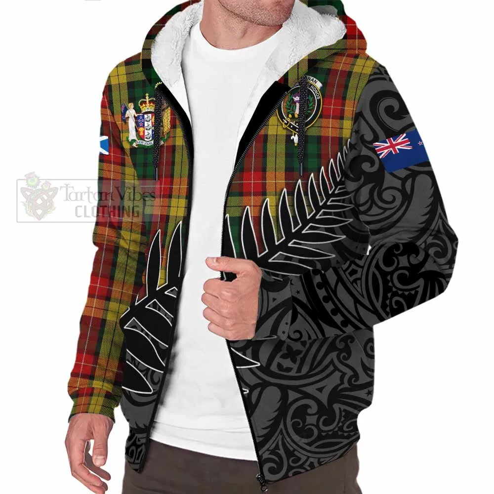 Buchanan Crest Tartan Sherpa Hoodie with New Zealand Silver Fern Half Style