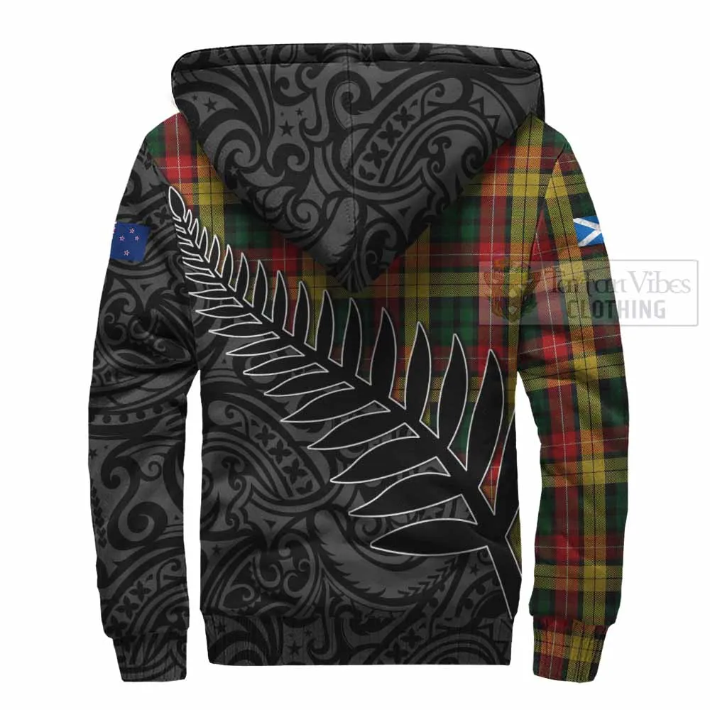 Buchanan Crest Tartan Sherpa Hoodie with New Zealand Silver Fern Half Style