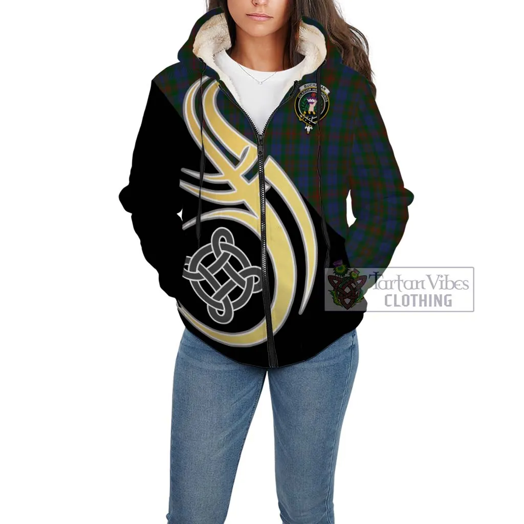 Buchanan Hunting Tartan Sherpa Hoodie with Family Crest and Celtic Symbol Style