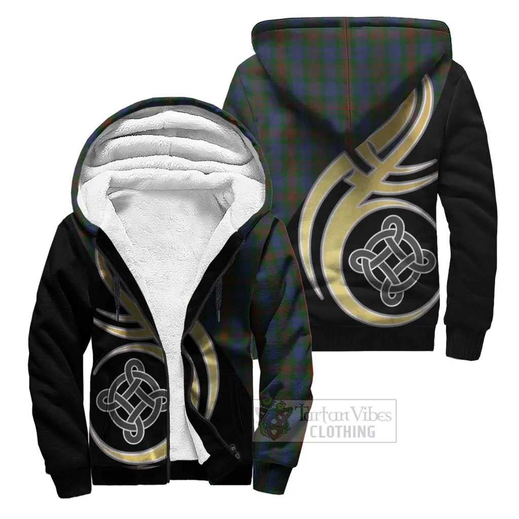 Buchanan Hunting Tartan Sherpa Hoodie with Family Crest and Celtic Symbol Style