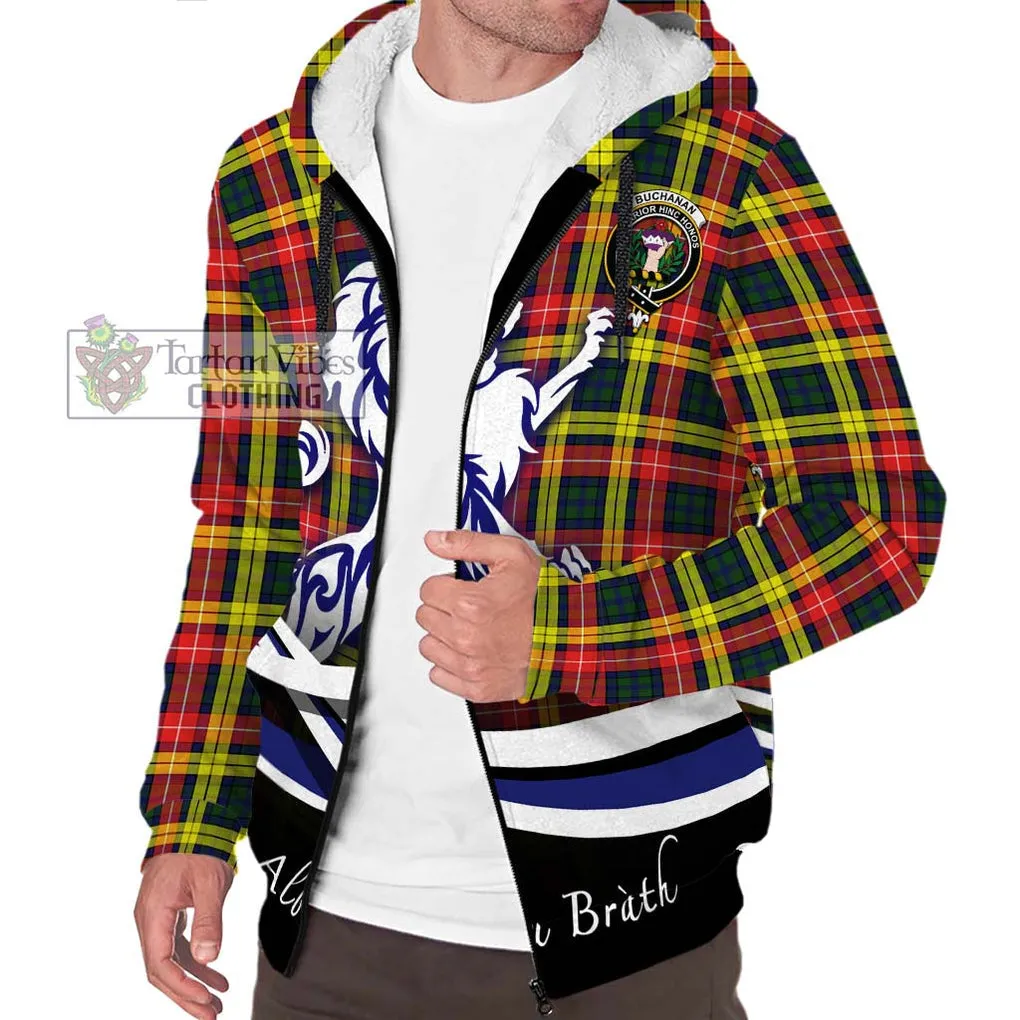 Buchanan Modern Tartan Sherpa Hoodie with Alba Gu Brath Regal Lion Emblem